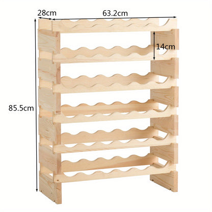 Wijnrek – Flessenrek – Wijnstandaard – Flessenhouder – Wijnkast – Houten wijnrek – 36 Flessen – 6 Laags – Stapelbaar – Stevig Dennenhout – 63x25x85 cm