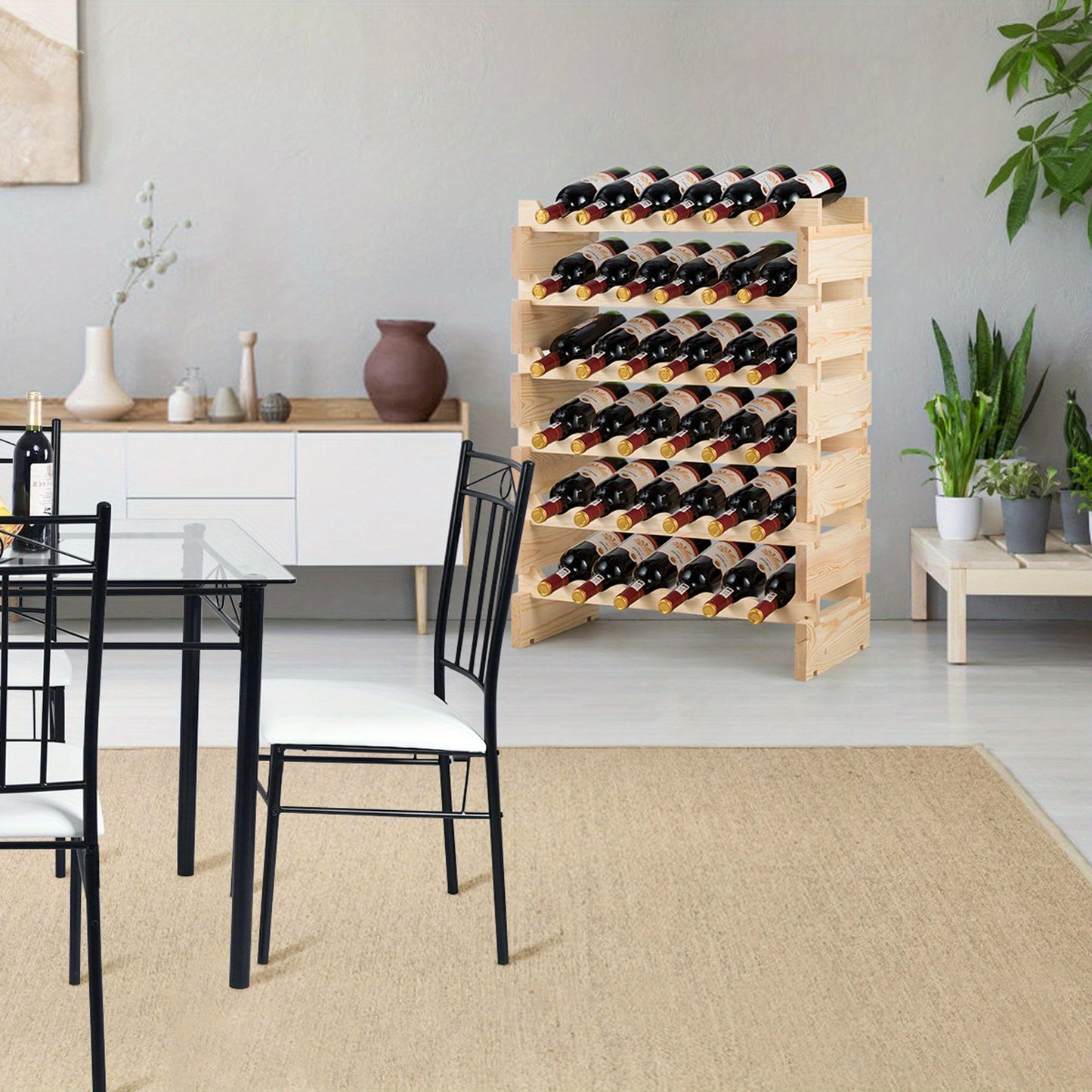 Wijnrek – Flessenrek – Wijnstandaard – Flessenhouder – Wijnkast – Houten wijnrek – 36 Flessen – 6 Laags – Stapelbaar – Stevig Dennenhout – 63x25x85 cm