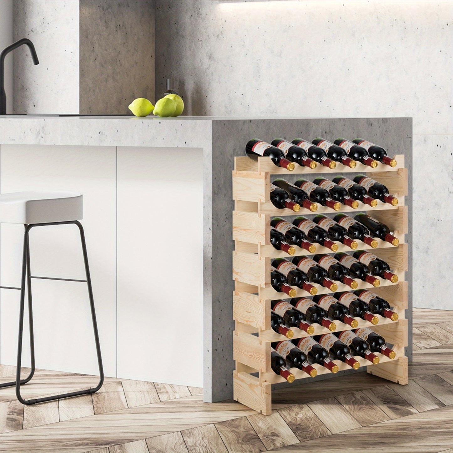 Wijnrek – Flessenrek – Wijnstandaard – Flessenhouder – Wijnkast – Houten wijnrek – 36 Flessen – 6 Laags – Stapelbaar – Stevig Dennenhout – 63x25x85 cm