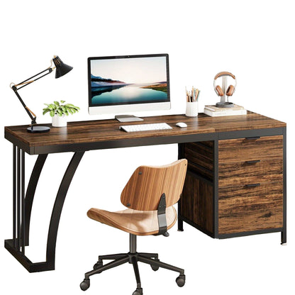 Bureau – Computertafel – Werktafel – Schrijftafel – Bureau met Lade – Industrieel Design – 150 cm Breed – Met Omkeerbare Laden en Mappenlade
