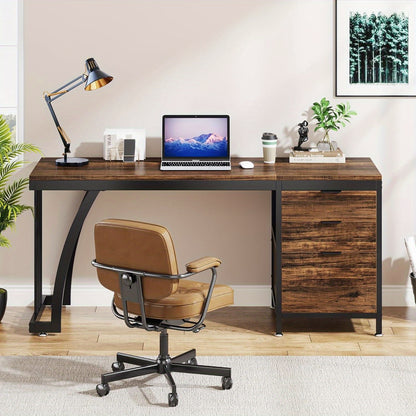 Industrieel Bureau – Werkplek – Computertafel – Schrijftafel – Bureau Met Laden – Ruim Werkblad 150 cm – Verstelbare Laden En Stabiel Frame