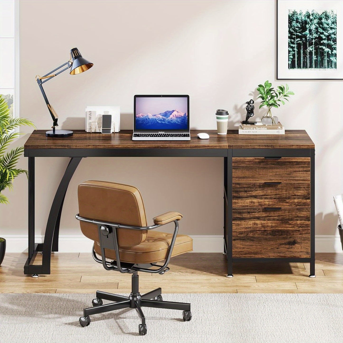 Bureau – Computertafel – Werktafel – Schrijftafel – Bureau met Lade – Industrieel Design – 150 cm Breed – Met Omkeerbare Laden en Mappenlade