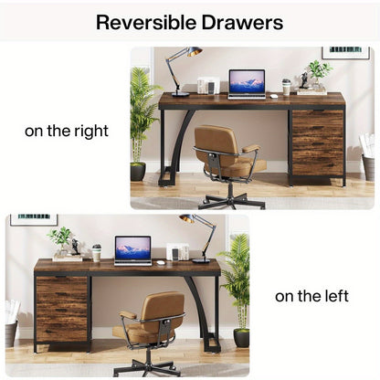 Bureau – Computertafel – Werktafel – Schrijftafel – Bureau met Lade – Industrieel Design – 150 cm Breed – Met Omkeerbare Laden en Mappenlade