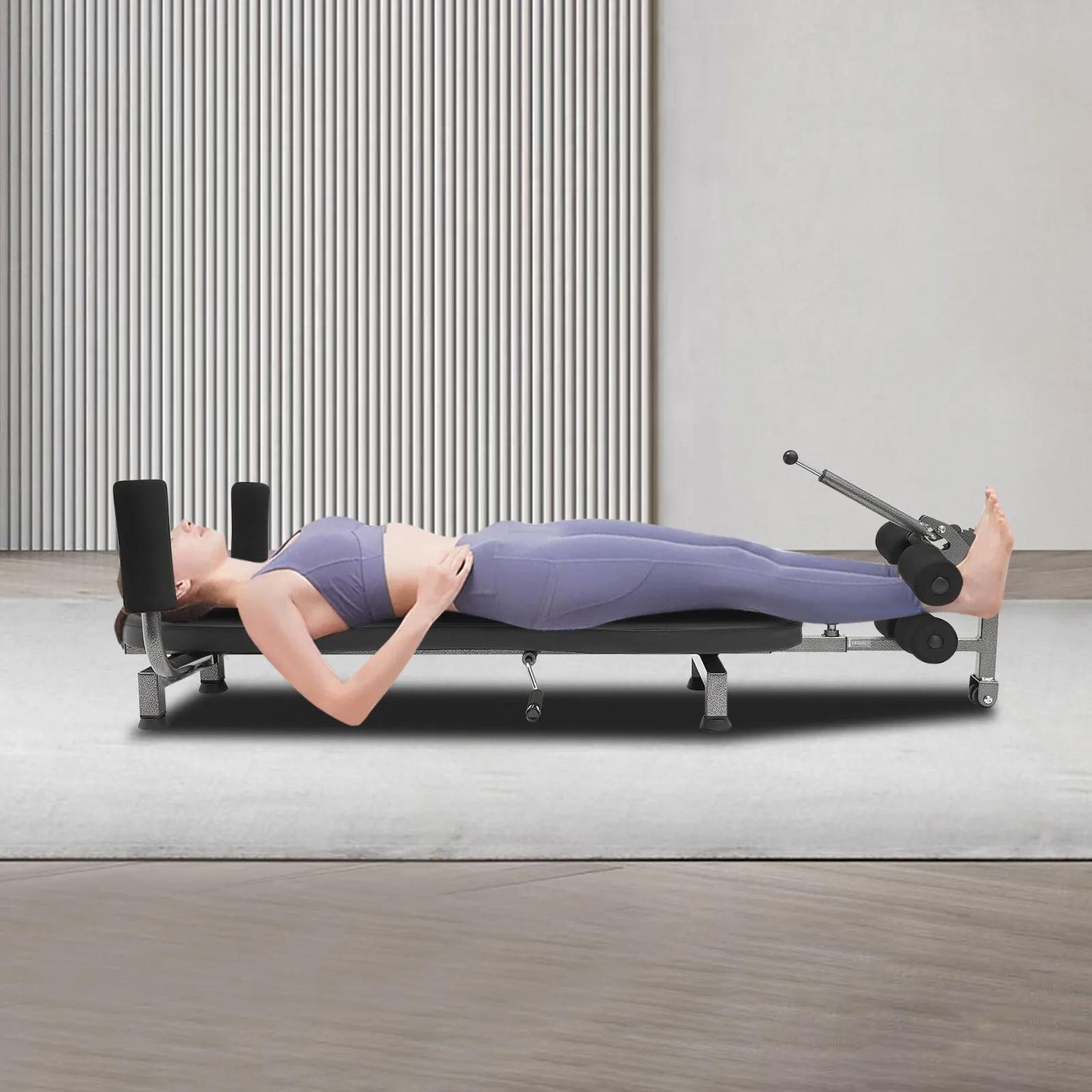 Rugstretcher – Rugtrainer – Rugdecompressie – Rugrekker – Terugstretcher – Verstelbaar 145-185 cm – Stevig Stalen Frame met PU Schuimrugleuning – Max 150 kg Draagkracht – Zwart