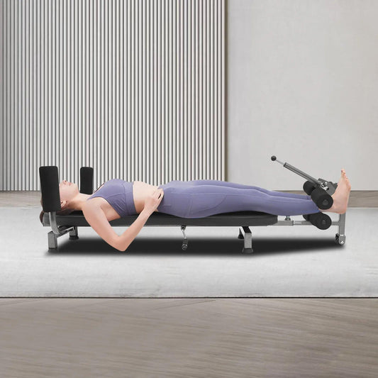 Rugstretcher – Rugtrainer – Rugdecompressie – Rugrekker – Terugstretcher – Verstelbaar 145-185 cm – Stevig Stalen Frame met PU Schuimrugleuning – Max 150 kg Draagkracht – Zwart