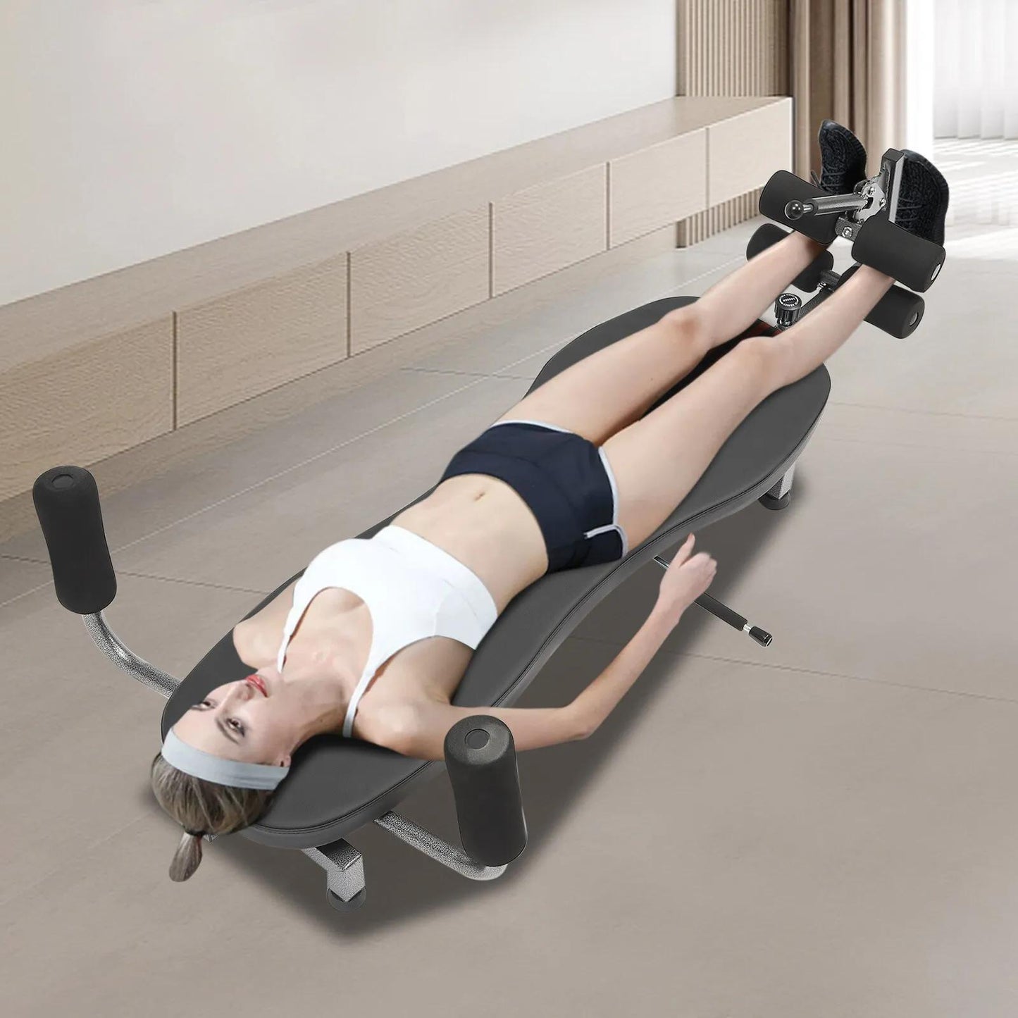 Rugstretcher – Rugtrainer – Rugdecompressie – Rugrekker – Terugstretcher – Verstelbaar 145-185 cm – Stevig Stalen Frame met PU Schuimrugleuning – Max 150 kg Draagkracht – Zwart
