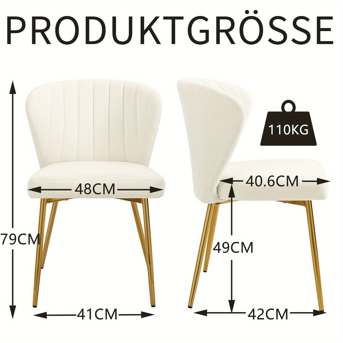 Eetkamerstoelen – Moderne Stoelen – Velours Stoel – Zithoek Stoel – Witte Stoelen Set 2 – Zachte Velvet Bekleding – Gouden Metalen Poten
