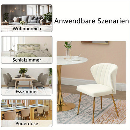 Eetkamerstoelen – Moderne Stoelen – Velours Stoel – Zithoek Stoel – Witte Stoelen Set 2 – Zachte Velvet Bekleding – Gouden Metalen Poten