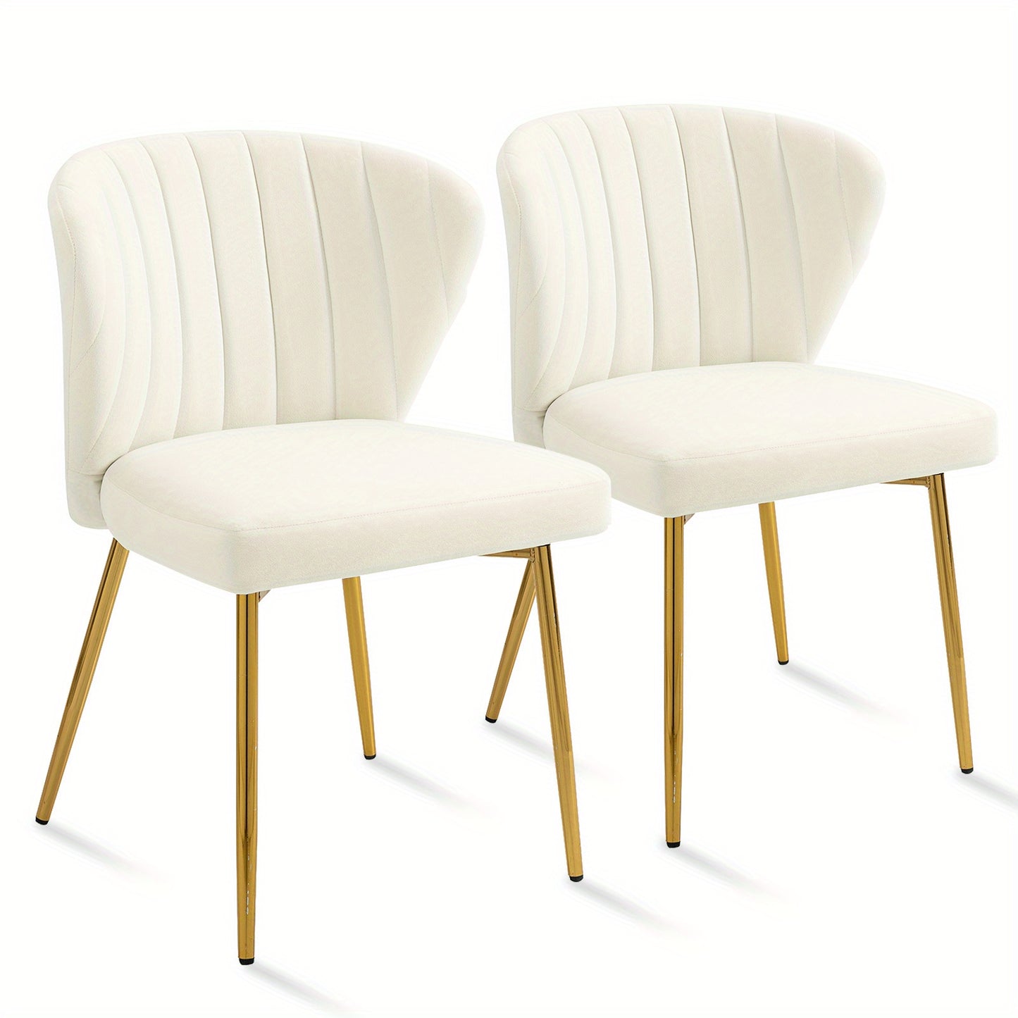 Eetkamerstoelen – Moderne Stoelen – Velours Stoel – Zithoek Stoel – Witte Stoelen Set 2 – Zachte Velvet Bekleding – Gouden Metalen Poten