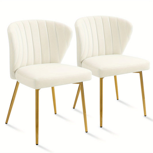 Eetkamerstoelen – Moderne Stoelen – Velours Stoel – Zithoek Stoel – Witte Stoelen Set 2 – Zachte Velvet Bekleding – Gouden Metalen Poten