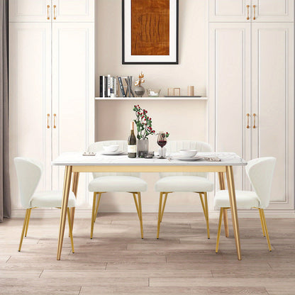 Eetkamerstoelen – Moderne Stoelen – Velours Stoel – Zithoek Stoel – Witte Stoelen Set 2 – Zachte Velvet Bekleding – Gouden Metalen Poten