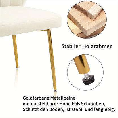 Eetkamerstoelen – Moderne Stoelen – Velours Stoel – Zithoek Stoel – Witte Stoelen Set 2 – Zachte Velvet Bekleding – Gouden Metalen Poten