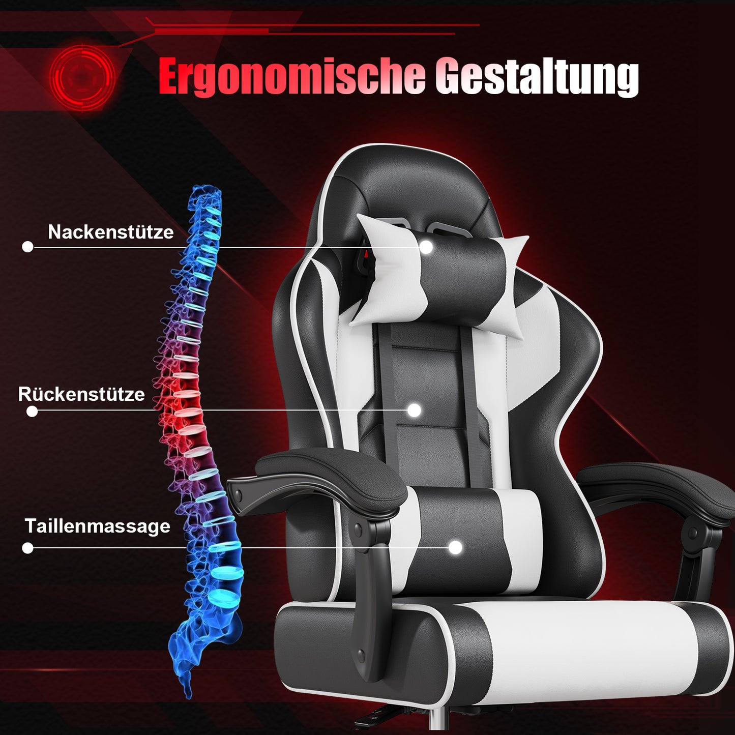 Gamingstoel – Bureaustoel – Gamestoel – Ergonomische Stoel – Zwarte Stoel – Verstelbare Rugleuning tot 90° – 150 kg Draagvermogen