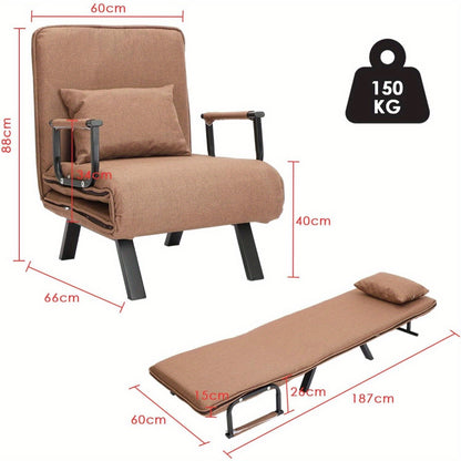 Inklapbare Slaapfauteuil – Slaapstoel – Slaapbank – Relaxfauteuil – Bedbank – Multifunctioneel – Afneembare Kussenhoes – Opvouwbare Metalen Poten – Warm Bruin