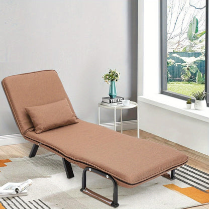Inklapbare Slaapfauteuil – Slaapstoel – Slaapbank – Relaxfauteuil – Bedbank – Multifunctioneel – Afneembare Kussenhoes – Opvouwbare Metalen Poten – Warm Bruin