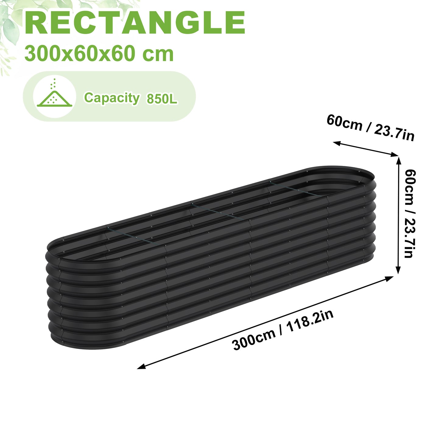 Verhoogde Plantenbak – Tuinbak – Kweekbak – Groentebak – Plantbed – Ovaal 300x60x60 cm – Verzinkt Staal – 850 Liter Inhoud