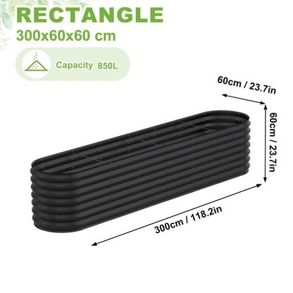 Verhoogde Plantenbak – Tuinbak – Kweekbak – Groentebak – Plantbed – Ovaal 300x60x60 cm – Verzinkt Staal – 850 Liter Inhoud