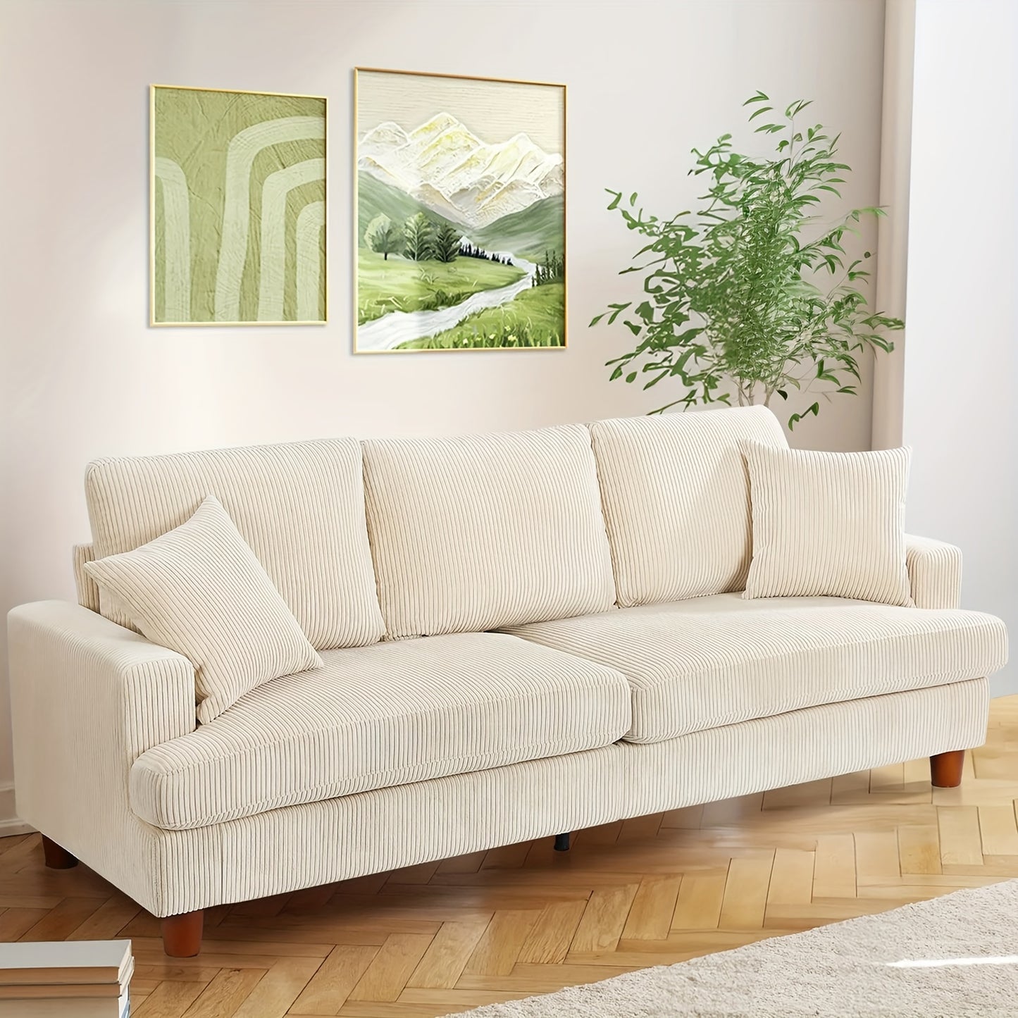 Bank – 3-zitsbank – Slaapbank – Zitbank – Loveseat – Corduroy Stof – Comfortabele Zitdiepte 53 cm – Stevig Houten Frame
