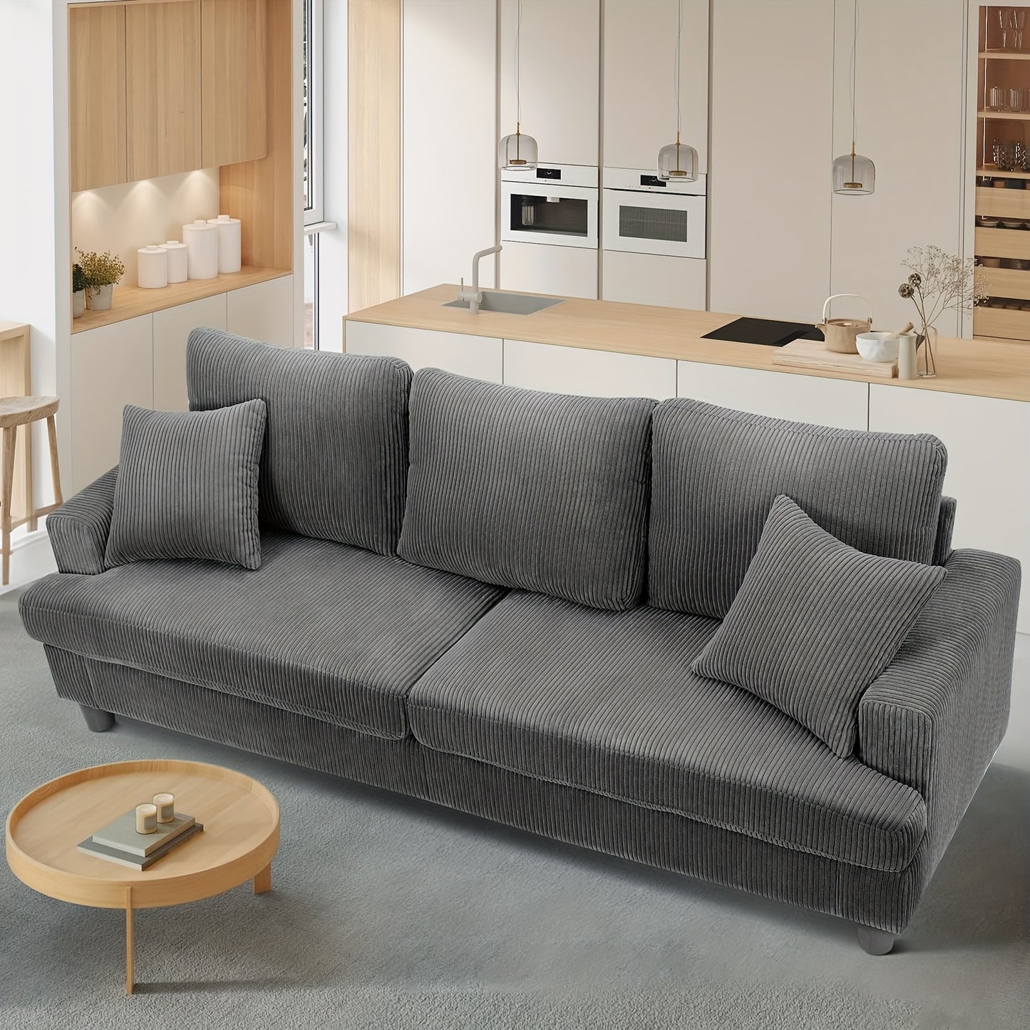 Bank – 3-zitsbank – Slaapbank – Zitbank – Loveseat – Corduroy Stof – Comfortabele Zitdiepte 53 cm – Stevig Houten Frame