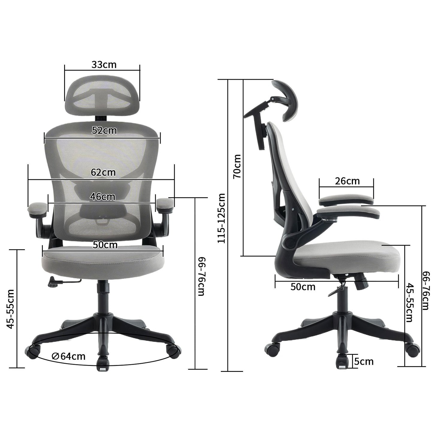 Ergonomic Office Chair, Desk Chair with Adjustable Headrest, Armrests, Lumbar Support, Swivel Chair, Rocker Function, Mesh Executive Chair, Back-Friendly, Office Chair 150 kg