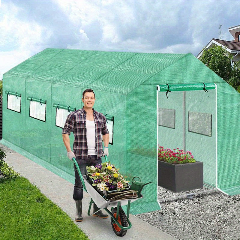 Greenhouse Aluminium Foil Greenhouse for Outdoor 3 x 2 x 2m Greenhouse Kit with Tunnel Door and Windows for Garden Plant Growing, Green