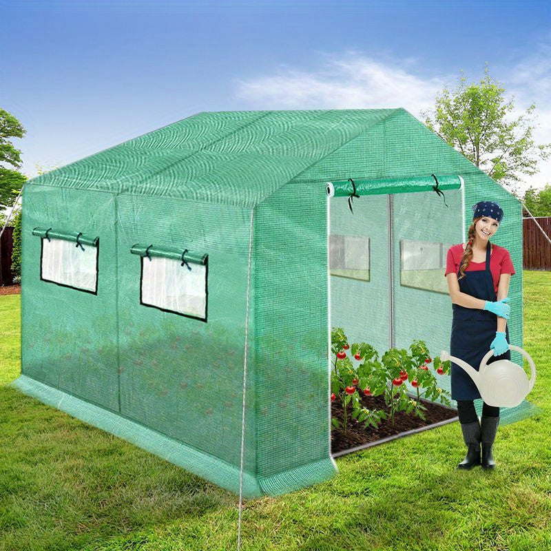 Greenhouse Aluminium Foil Greenhouse for Outdoor 3 x 2 x 2m Greenhouse Kit with Tunnel Door and Windows for Garden Plant Growing, Green