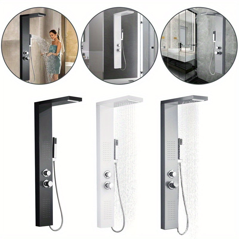 Douchepaneel – Douchewand – Douchecabine – Douchepaneelsysteem – Douche Accessoires – Zwart Aluminium – 4 Douchestanden Met Massage & Regenfunctie – Kalkbestendige Siliconen Sproeikoppen