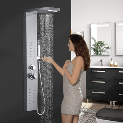 Douchescherm – Douchewand – Douchepaneel – Douchecabine – Douche Set – Aluminium – 4 Douchestanden Regen, Massage, Waterval, Handdouche – Veiligheidsglas 115 cm Hoog