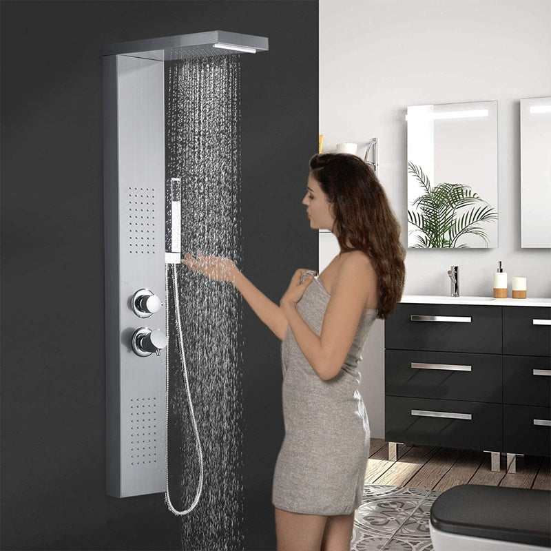 Douchescherm – Douchesysteem – Doucheaccessoires – Douche Set – Regendouche – Massagedouche – Waterval Douche – Handdouche – Aluminium Geborsteld – 4 Instelbare Functies