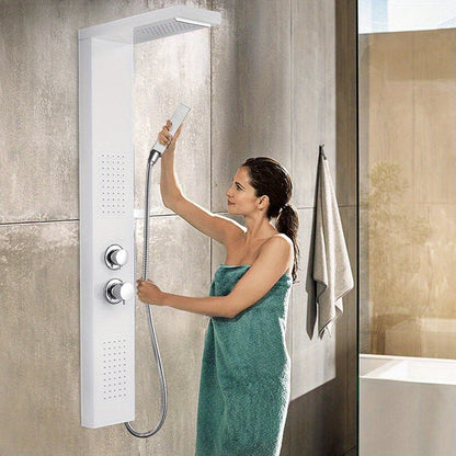 Douchepaneel – Douchewand – Douchecabine – Douchepaneelsysteem – Douche Accessoires – Zwart Aluminium – 4 Douchestanden Met Massage & Regenfunctie – Kalkbestendige Siliconen Sproeikoppen