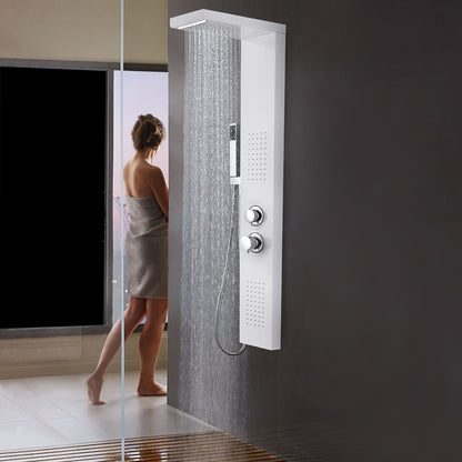 Douchepaneel – Douchewand – Douchecabine – Douchepaneelsysteem – Douche Accessoires – Zwart Aluminium – 4 Douchestanden Met Massage & Regenfunctie – Kalkbestendige Siliconen Sproeikoppen