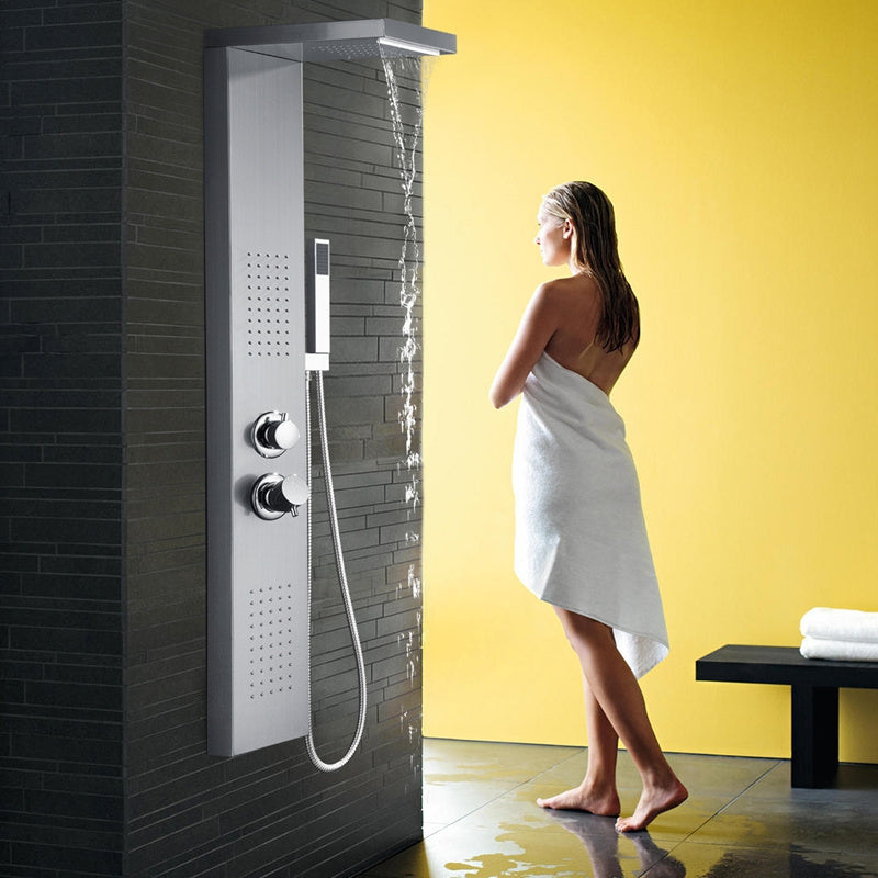 Douchescherm – Douchewand – Douchepaneel – Douchecabine – Douche Set – Aluminium – 4 Douchestanden Regen, Massage, Waterval, Handdouche – Veiligheidsglas 115 cm Hoog