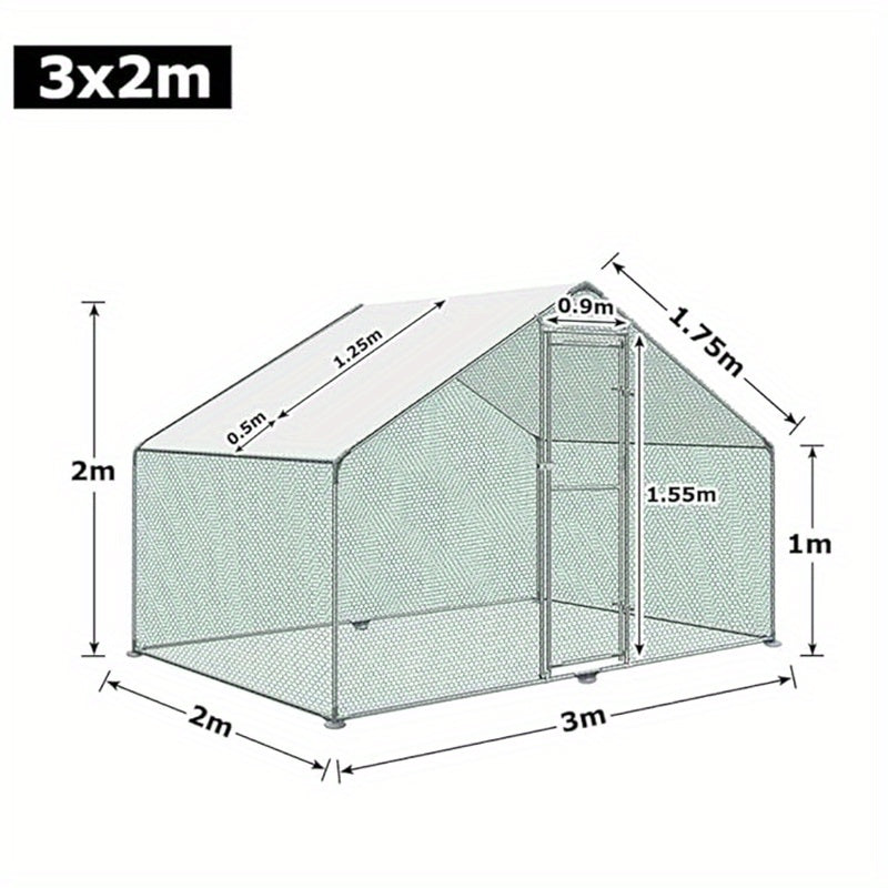 Kippenhok – Kippenren – Buitenren – Pluimveeverblijf – Kippenkooi – Gegalvaniseerd Staal – 3x2x2m – Waterafstotend Dak – Veilig Slot