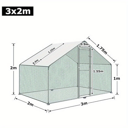 Kippenhok – Kippenren – Buitenren – Pluimveeverblijf – Kippenkooi – Gegalvaniseerd Staal – 3x2x2m – Waterafstotend Dak – Veilig Slot