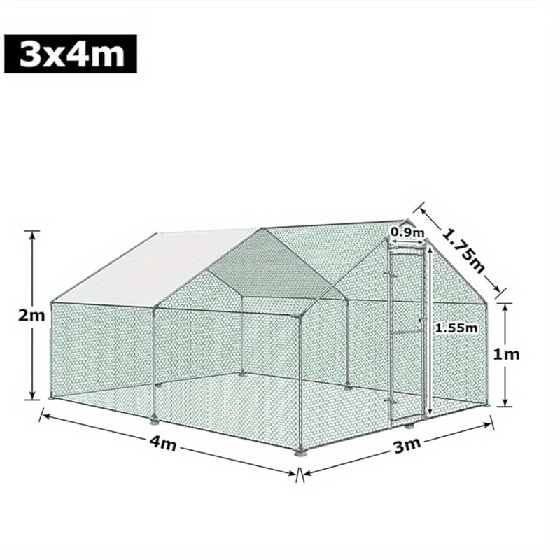 Galvanised steel Chicken coop outdoor with lock, small animal cages, outdoor enclosures, chicken coops, chicken/bird poultry cages with roof, cages, small animal cages (3x4m)