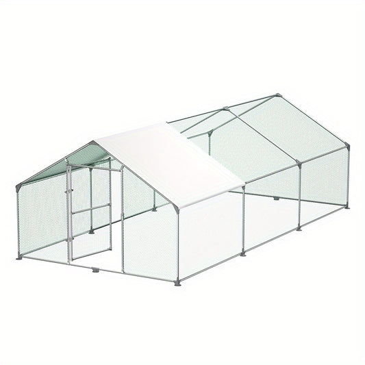 Kippenhok – Kippenren – Buitenverblijf – Pluimveekooi – Dierenren – Gegalvaniseerd Stalen Frame – 3x6x2 Meter Met Schaduwdoek
