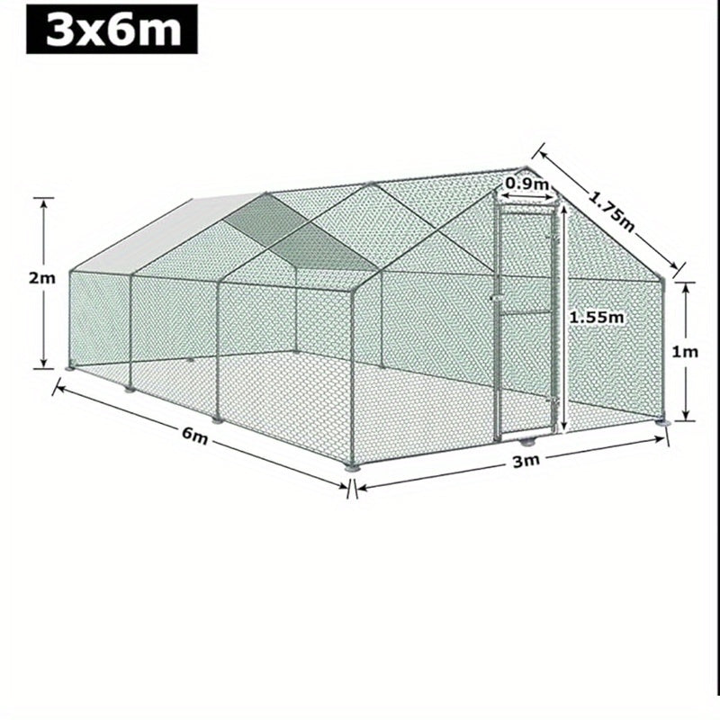Kippenhok – Buitenren – Pluimveestal – Dierenren – Kippenren – Gegalvaniseerd Staal – Weerbestendig Met Schaduwdoek 3x6x2 m