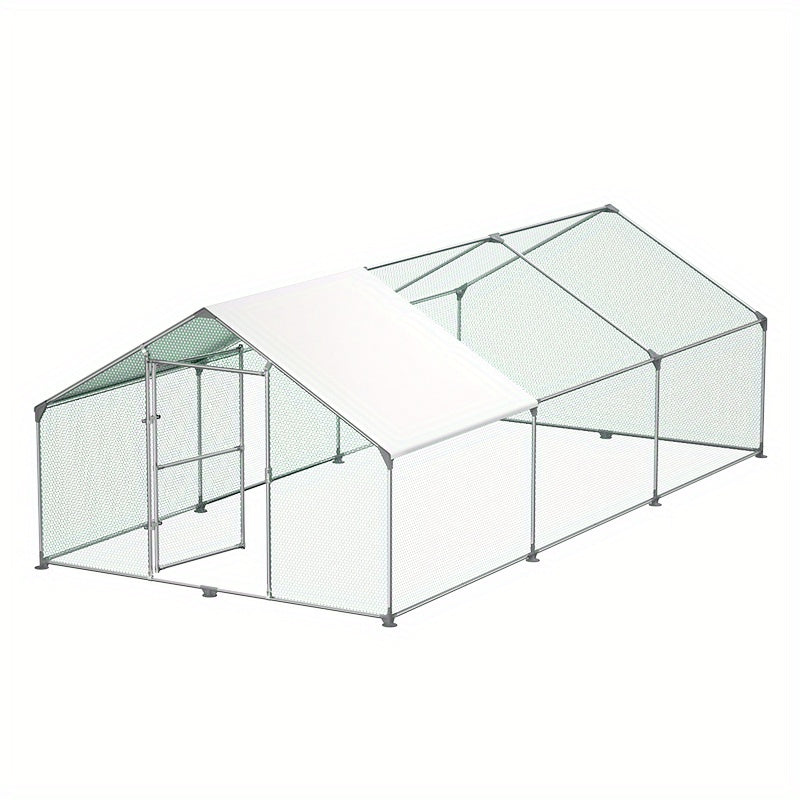 Galvanized Steel Chicken Coop with Lock - Spacious Outdoor Run for Poultry & Small Animals, Weatherproof Enclosure with Shade Cloth (3x6m)