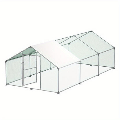 Galvanized Steel Chicken Coop with Lock - Spacious Outdoor Run for Poultry & Small Animals, Weatherproof Enclosure with Shade Cloth (3x6m)