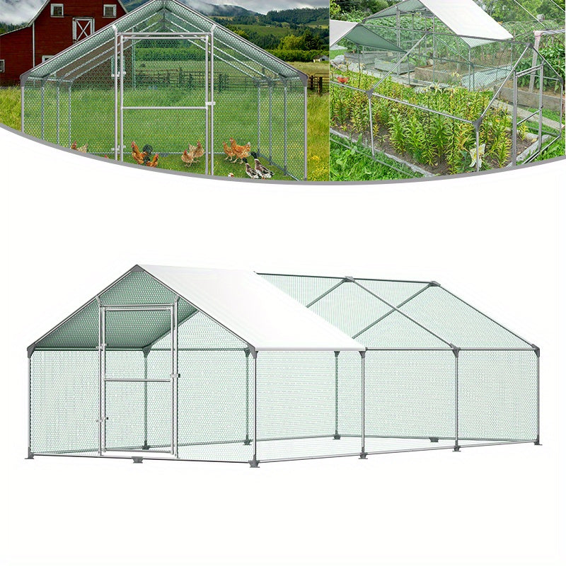 Galvanized Steel Chicken Coop with Lock - Spacious Outdoor Run for Poultry & Small Animals, Weatherproof Enclosure with Shade Cloth (3x6m)