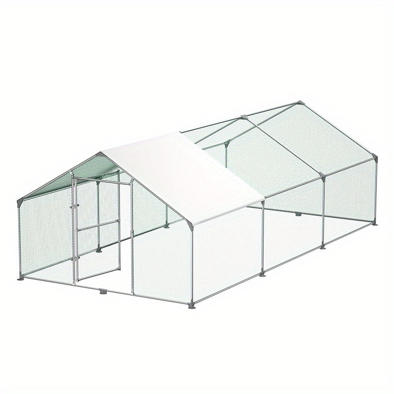 Galvanized Steel Chicken Coop with Lock - Spacious Outdoor Run for Poultry & Small Animals, Weatherproof Enclosure with Shade Cloth (3x6m)