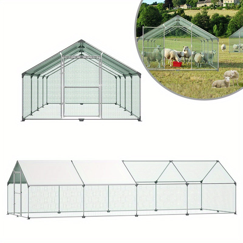 Kippenren – Kippenhok – Buitenren – Kippenloop – Pluimveehok – Gegalvaniseerd Staal – 3x8x2 Meter – Water- en UV-bestendig Dak
