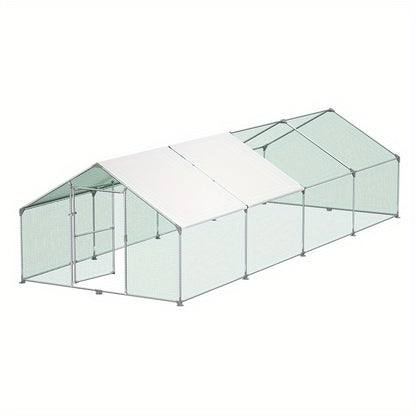 Kippenren – Kippenhok – Buitenren – Kippenloop – Pluimveehok – Gegalvaniseerd Staal – 3x8x2 Meter – Water- en UV-bestendig Dak