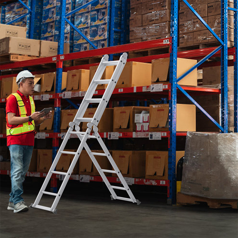 Vouwladder – Multifunctionele Ladder – Klapladder – Huishoudtrap – Werksteiger – 4,7 meter – Aluminium – Draagkracht 150 kg – Inclusief 2 Platformen