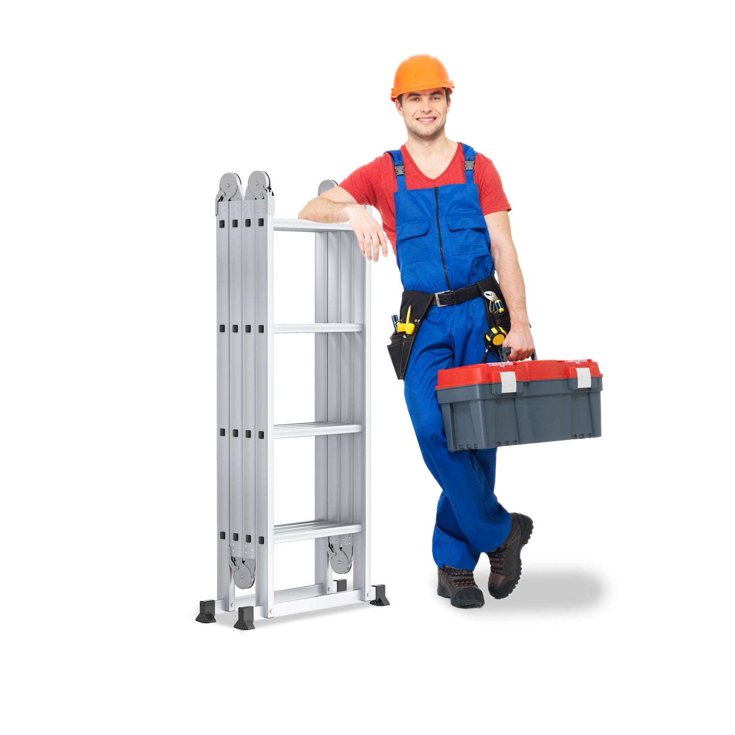 Vouwladder – Multifunctionele Ladder – Klapladder – Huishoudtrap – Werksteiger – 4,7 meter – Aluminium – Draagkracht 150 kg – Inclusief 2 Platformen