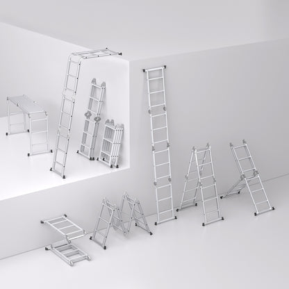 Vouwladder – Multifunctionele Ladder – Klapladder – Huishoudtrap – Werksteiger – 4,7 meter – Aluminium – Draagkracht 150 kg – Inclusief 2 Platformen