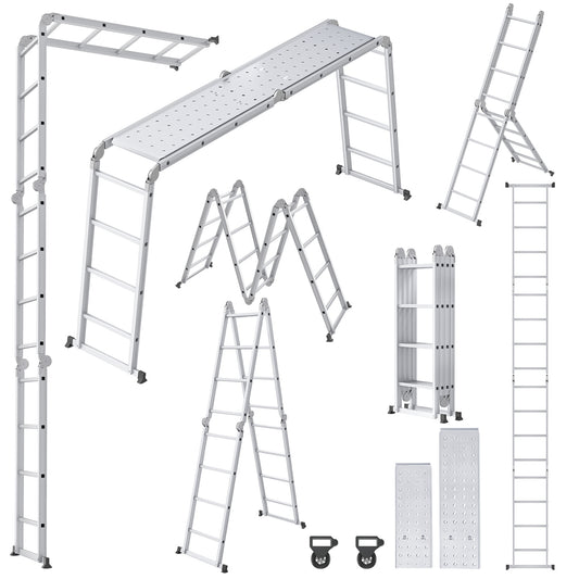 Vouwladder – Multifunctionele Ladder – Klapladder – Huishoudtrap – Werksteiger – 4,7 meter – Aluminium – Draagkracht 150 kg – Inclusief 2 Platformen