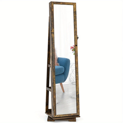 Sieradenkast – Jewelry Organizer – Opbergkast – Make-up Meubel – Rotatiekast – Met Volledige Spiegel – Met Slot – Bruin