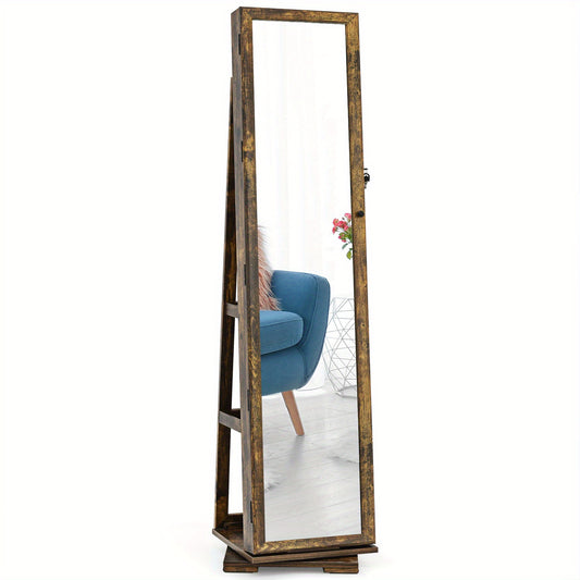 Sieradenkast – Jewelry Organizer – Opbergkast – Make-up Meubel – Rotatiekast – Met Volledige Spiegel – Met Slot – Bruin