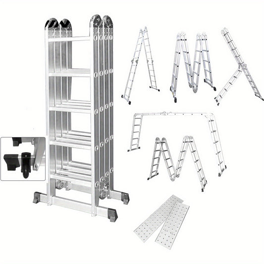 Aluminium Ladder – Vouwladder – Multifunctionele Ladder – Schaarladder – Steigerladder – 4x4 Variant – Max. Belastbaarheid 150 KG – Met 2 Wielen en Platform
